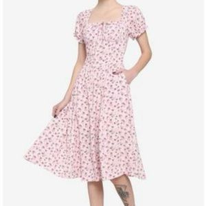 COPY - Hot Topic, Pink Floral Gears Empire Midi Dress